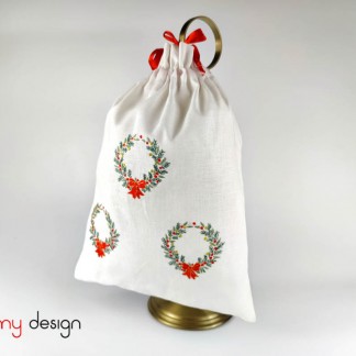   Big white Christmas bag with Holly embroidery